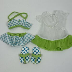 Funrise 18 In. Doll 2Pc Swim Suit Cover Up Flip Flops Blue Green Polka Dot 2013